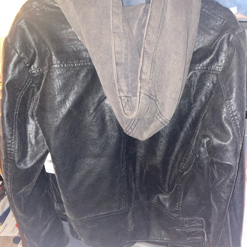 FREE PEOPLE vegan leather jacket w/ hoodie. NWT!